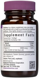 Bluebonnet Nutrition, Vitamin A, 3,000 mcg (10,000 IU), 100 Softgels